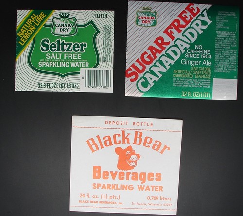 Soda Bottle Labels NOS - Canada Dry Sugar Free Ginger Ale, Seltzer & Black Bear - Picture 2 of 2