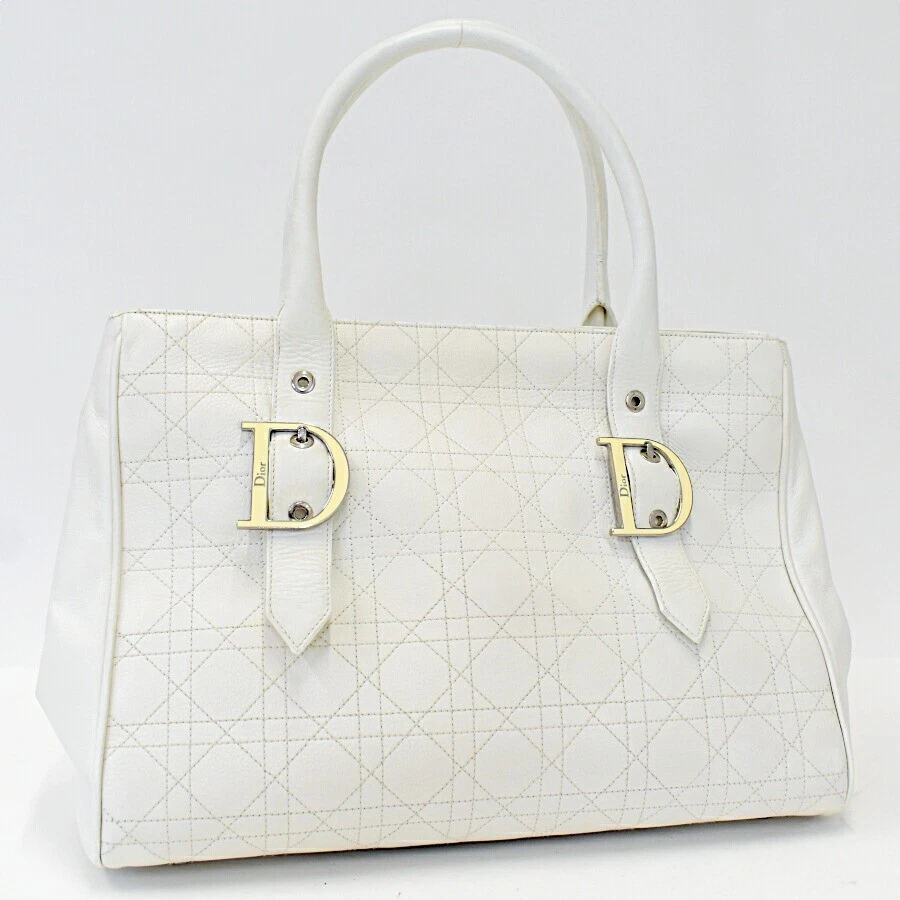 Sac à main fourre tout Christian Dior vintage Canaje Stitch cuir blanc