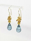 14k Yellow Gold Blue Topaz Briolette and Raw Citrine Nuggets Dangle Earrings — photo 4
