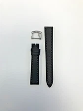 16mm Black Genuine Leather Watch Band - USA