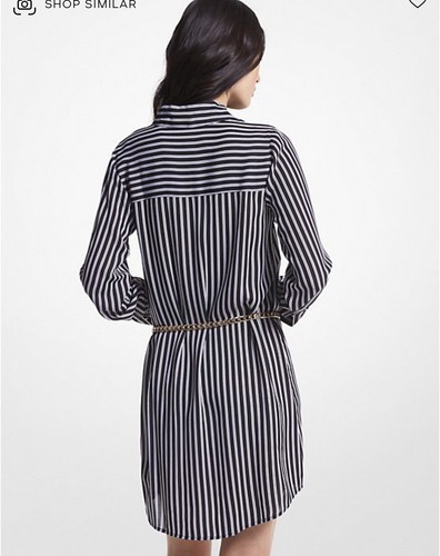 295$ Michael Kors Striped Georgette Belted Shirtdress - Picture 2 of 2