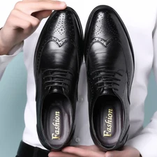 Men's British Brogue Leather Formal Pointed Business Oxfords Dress Wedding Shoes