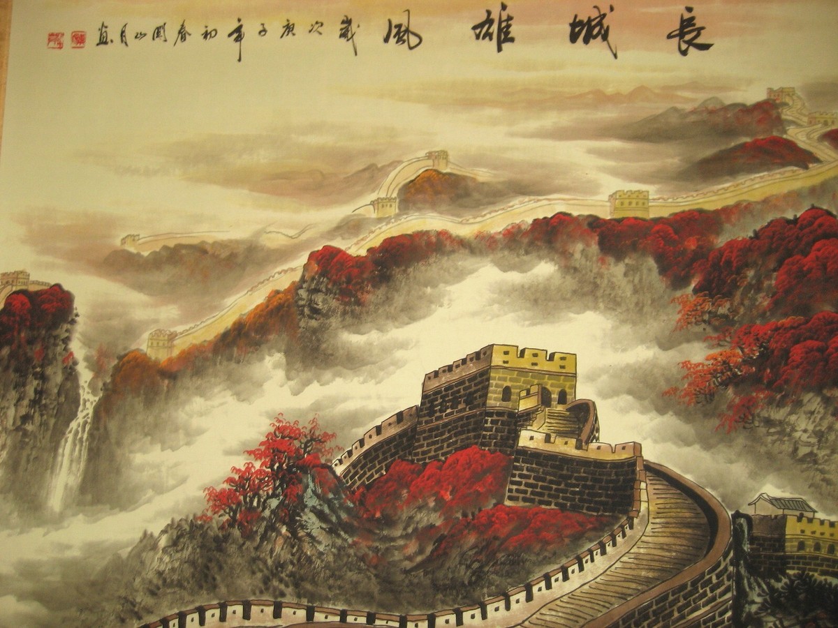 Chinese Old Antique Painting Scroll Great Wall Landscape By