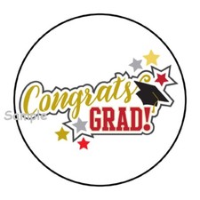 30 CONGRATS GRAD ENVELOPE SEALS LABELS STICKERS 1.5" ROUND GRADUATION CAP FAVORS