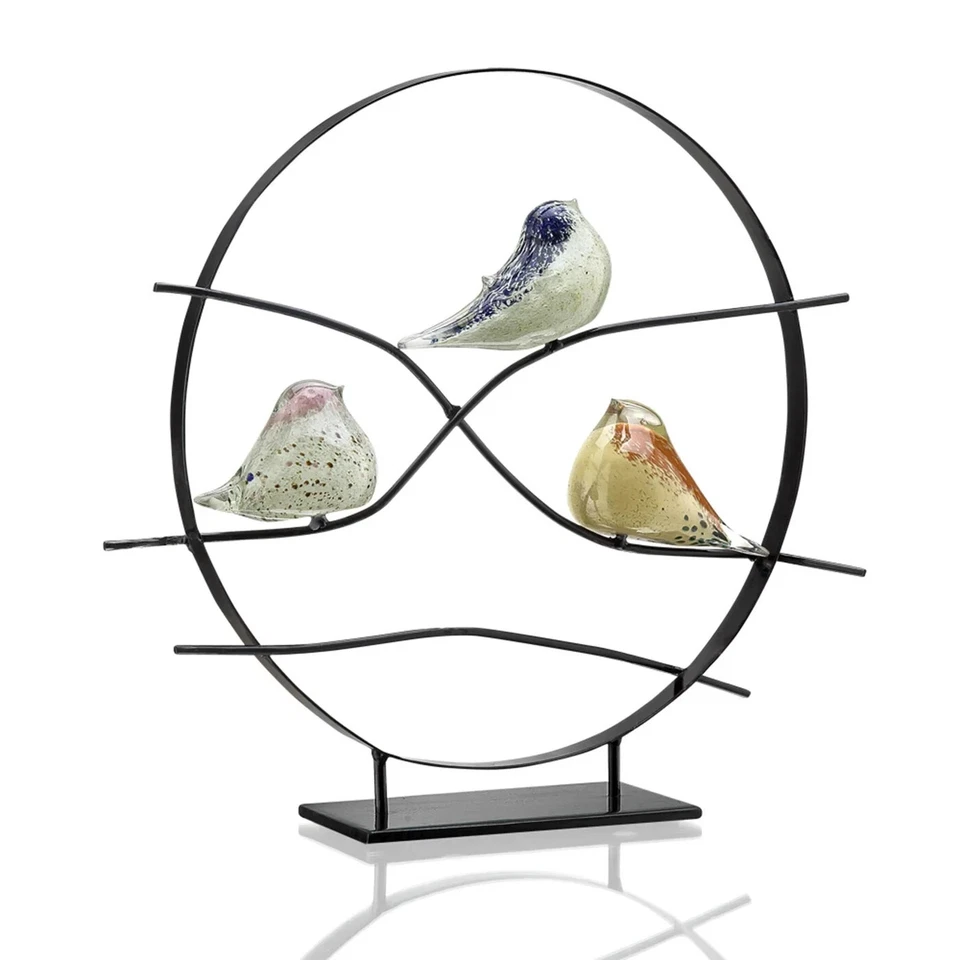 Estatua de mesa trío de pájaros de metal y vidrio tradicional multicolor de 20 pulgadas de alto Foto 2 de 2