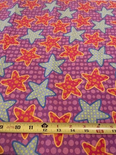 Stars Polka Dots Pattern Pink Blue Purple Green Yellow Flannel Fabric 1 yd X 36” - Picture 5 of 5