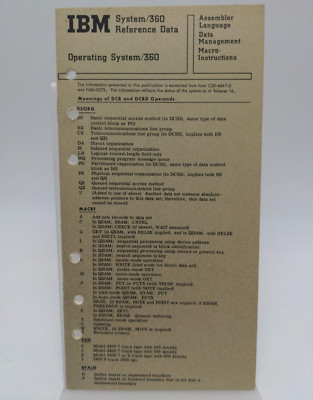 IBM System/360 Command Language Reference Data Booklet 1970s Vintage System360