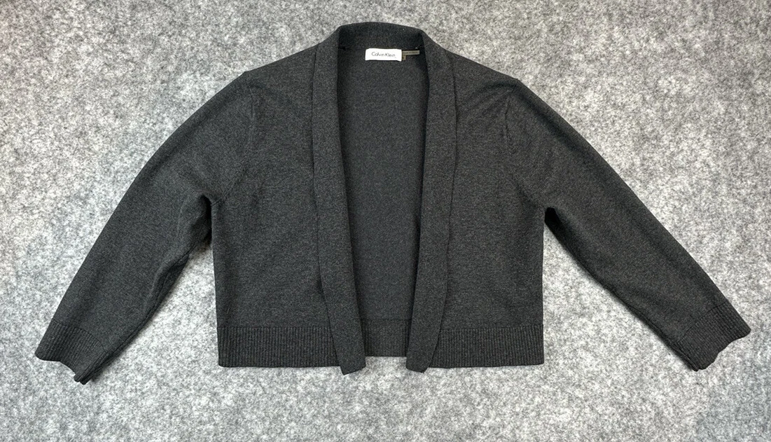 Calvin Klein Open Front No Closure Black Cardigan Cropped Sweater
