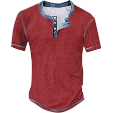 Men's Short Sleeve T-Shirt Casual Button Henley Neck  Basic Summer Solid T Shirt
