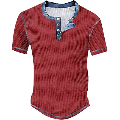 Men's Short Sleeve T-Shirt Casual Button Henley Neck Basic Summer Solid ...