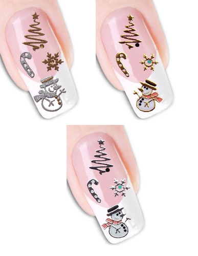 Christmas Nail Art Stickers Gold & Silver Snowman Snowflakes Xmas Tree Candles - Picture 2 of 8