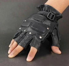 Fashion Men Biker Fingerless Knuckle Protection Stud Real Leather Gloves