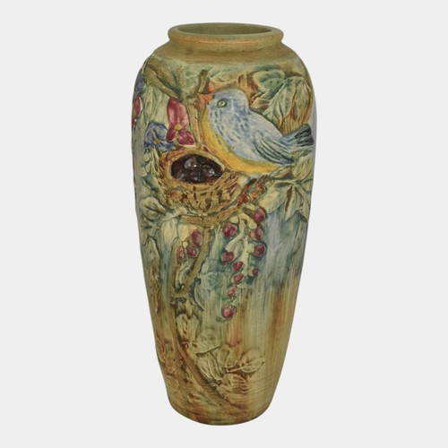 Weller Glendale 1920s Vintage Art Pottery Bird And A Nest Ceramic Vase