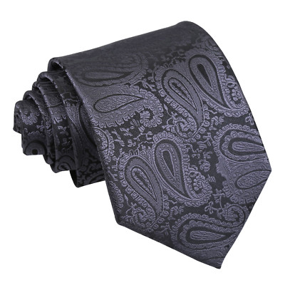 Klassische Herrenkrawatte anthrazitgrau gewebt Blumenmuster Paisley Hochzeit von DQT