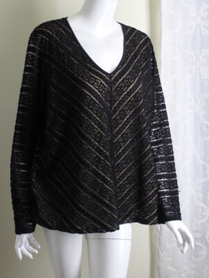 ARTS&SCIENAE 『Slip on blouse』 Nordstrom Sz 3X 2X Black Lace Nude Lined Mesh Art-to-Wear Blouse