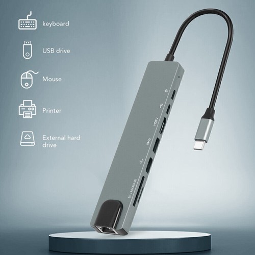 USB C Hub 8 In 1 Type C 3.1 To 4K HDMI Adapter RJ45 SD/TF Card Reader Multi J7K0 - Afbeelding 4 van 11