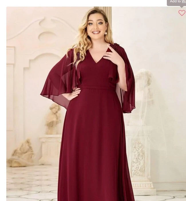 EverPretty Elegantes Vestidos de Dama de Honor de Gasa Fluidos Cuello en V con Envolturas Borgoña 6 Foto 4 de 4