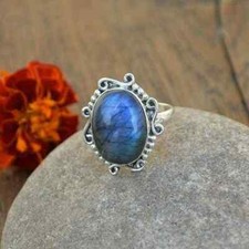 AAA Fire Labradorite Oval Ring 925 Sterling Silver Handmade Ring Christmas Gift