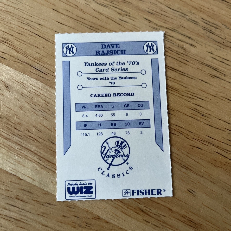 DAVE RAJSICH SIGNED 1992 NEW YORK YANKEES 1970’S WIZ SGA PROMO BASEBALL CARD - Image 2 of 2