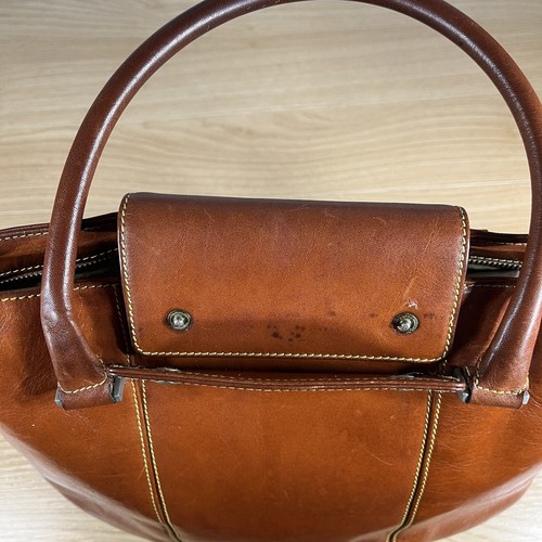 Vintage Kate Spade braune Leder Schultertasche kräftige Nähte doppelter Riemen - Bild 6 von 10