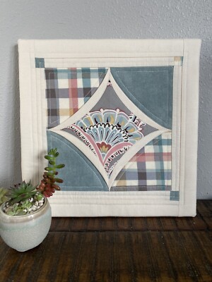 Mounted Quilt Block Art Shabby Chic Farmhouse Decor Handmade OOAK Wall Hanging