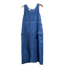 Vintage Faded Glory M Denim Jumper Cargo Dress Women Medium Wash Sleeveless Y2K