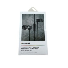 Polaroid Metallic Earbuds In-Line Mic Black Wired NEW