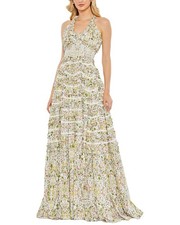 Mac Duggal Floral Ruffle A-Line Gown Women's