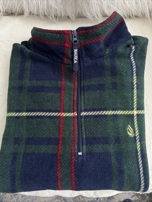 Vintage 90s Nautica Quarter Zip Fleece Sweater Colorblock Plaid