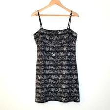 LINDA ALLARD ELLEN TRACY Black White Mini Dress Lined Spaghetti Strap Flip Flops