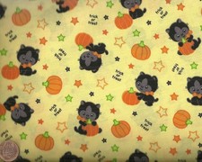 Trick or Treat black cats Pumpkin Halloween fabric 32 inch piece