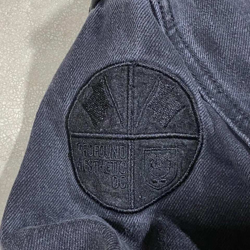 Profound Aesthetic Black Denim Jacket S Quilted Faux Leather - Image 3 of 4