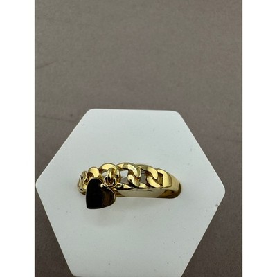 Xuping Gold Tone Curb Chain Link Heart Charm Dangle Ring Size 8