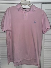 Polo Ralph Lauren Polo Shirt Size Large Pink Custom Slim Fit Blue Pony Logo
