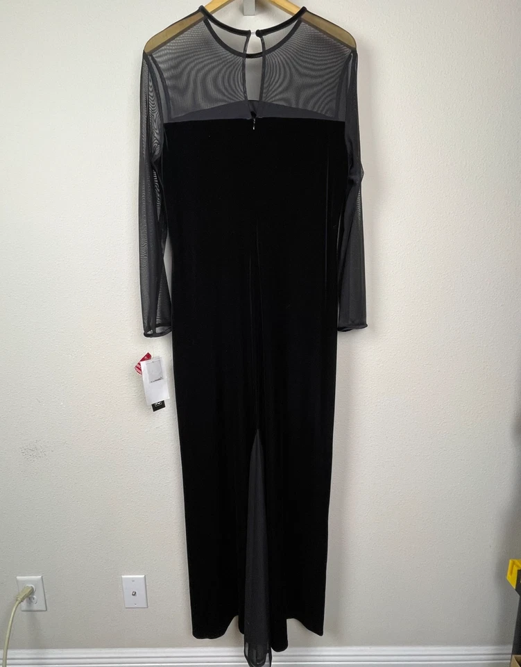 Vintage Jessica Howard Velvet Beaded Mesh Sleeve Maxi Dress Goth Formal 16 - Image 2 of 4
