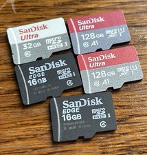 Micro SD Memory Card Job Lot 5x. 128GB, 32GB, 16GB. Working Order.