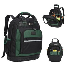 17 Inch Tool Backpack Oxford Cloth Tool Storage Bag Molded Plastic Base Green