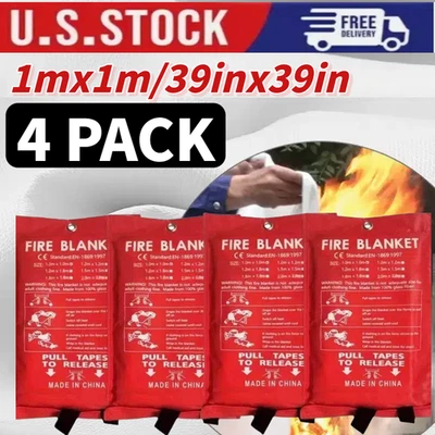 4 PACK FIRE BLANKET Fiberglass Hero Emergency Home Retardant Prepared 39''x39''+