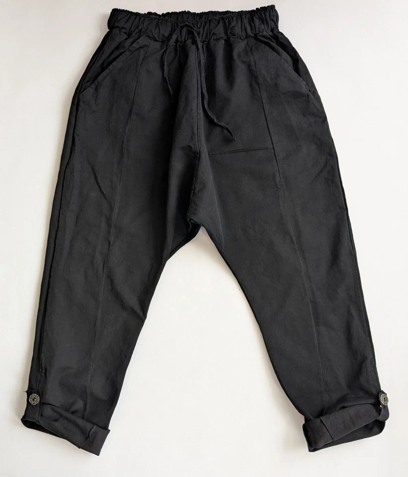 PANTALONES HARÉN LA HAINE INSIDE US Avant Garde negro algodón lino mujer S Italia Foto 3 de 4