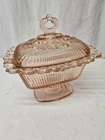 Vintage Pink Depression Indiana Glass Covered Dish Open Lace