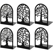 HappyHapi Book Ends, Metal Bookends for Shelves Decorative, 3 pair-A, Black