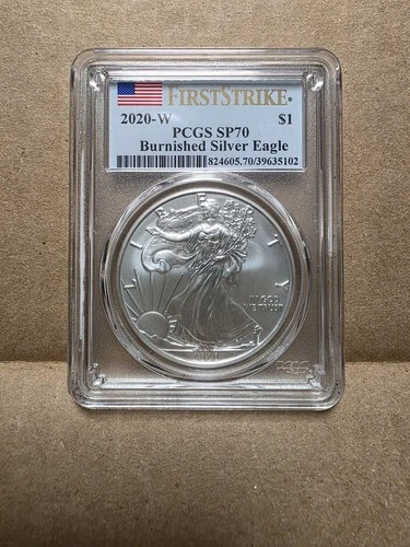 2020-W $1 Burnished Silver American Eagle First Strike PCGS SP70 - Flag Label