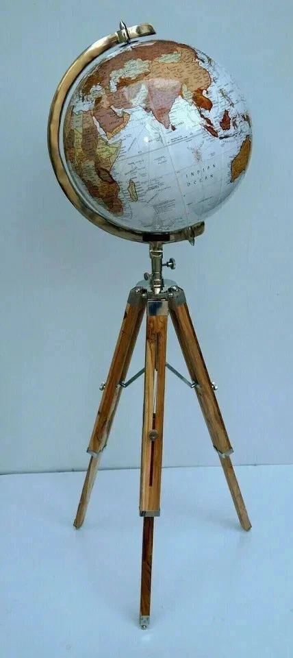 Nuevo globo terráqueo de piso con soporte de trípode de madera 18" grande mapa moderno globo atlas Foto 3 de 4