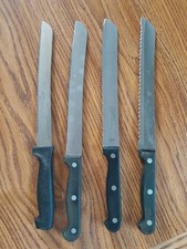 Set of 4 Serrated Slicer Bread Knives, Black Plastic Handles, Dishwasher Safe