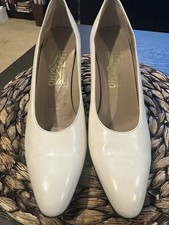 Vintage Salvatore Ferragamo White Slip-On Heel Almond Toe Pumps US 7.5 AAAA