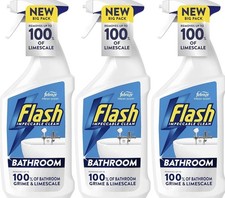 3 x FLASH BATHROOM CLEANER SPRAY 800ML FOR LIMESCALE SOAP SCUM TILES SHOWER SINK 7.06 per litre