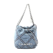 Chanel 22 Mini Denim Leather Shoulder Bag Women Blue One Size
