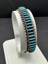 VINTAGE STERLING SILVER, TURQUOISE ZUNI PETIT POINT CUFF BRACELET