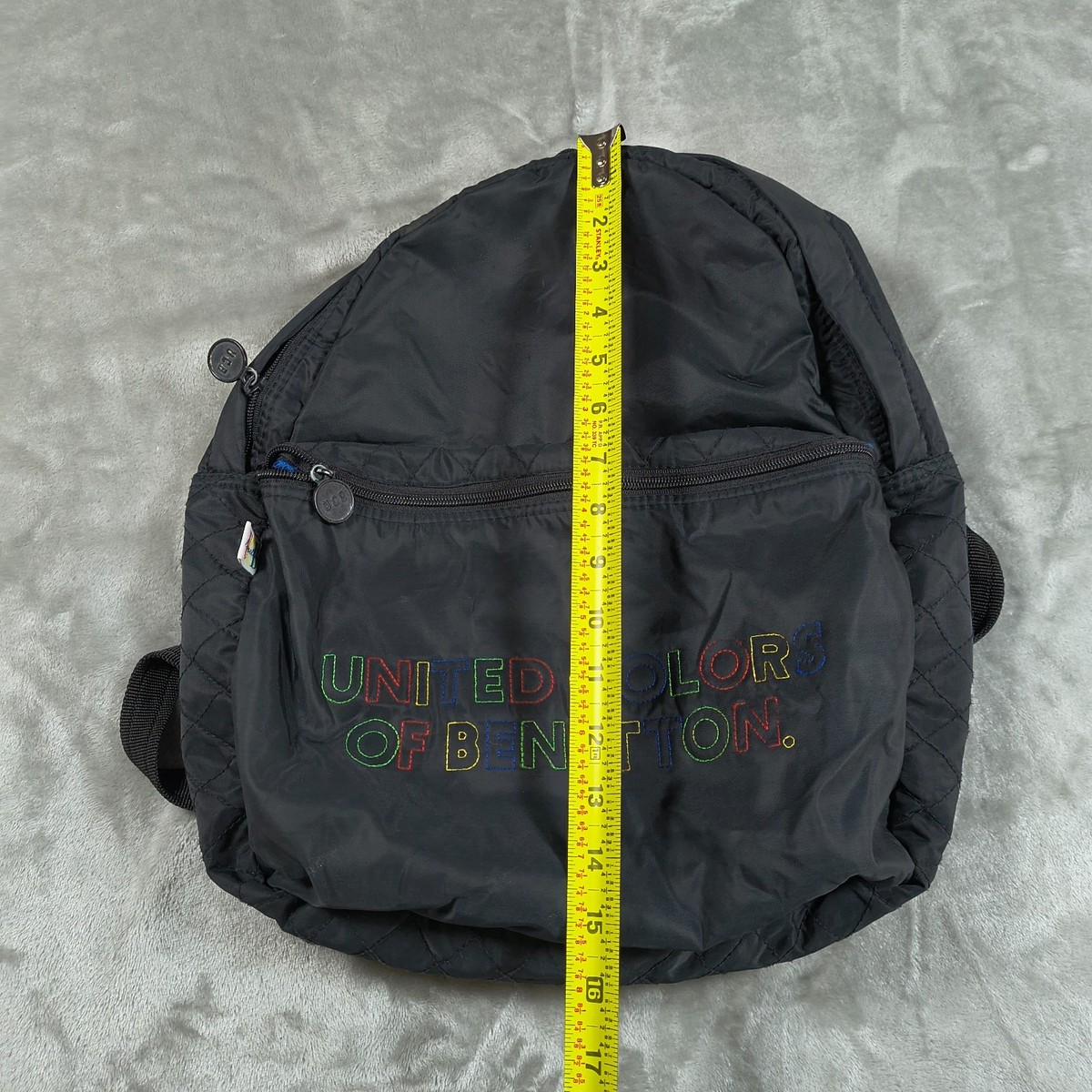 Vintage United Colors Of Benetton Backpack Black Embroidered Quilted 80s 90s Bag Vintage United Colors Of Benetton Backpack Black Embroidered  main image 3
