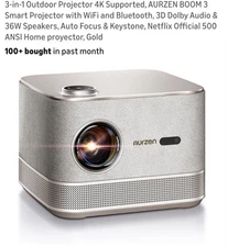 Smart Projector Aurzen BOOM 3 1080P 4K Support HDR10 Dolby Audio WiFi 